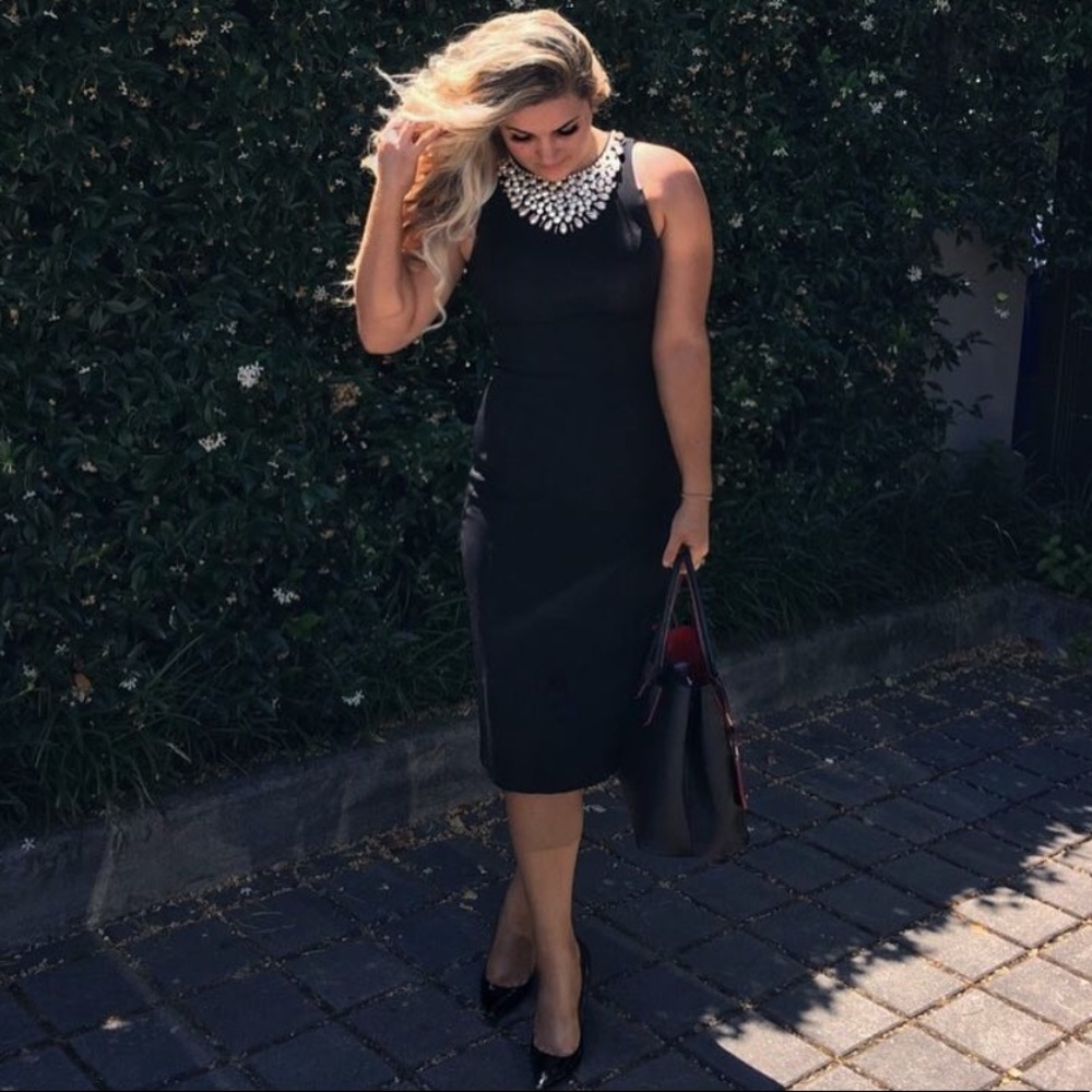 Maggy London Little black dress with pearl embellished neck!